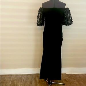 Xscape Black Flutter Sleeve Off-Shoulder Gown